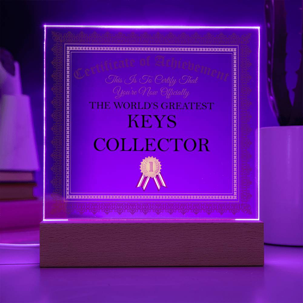 World's Greatest Keys Collector - Square Acrylic Plaque With USB Corded LED Base