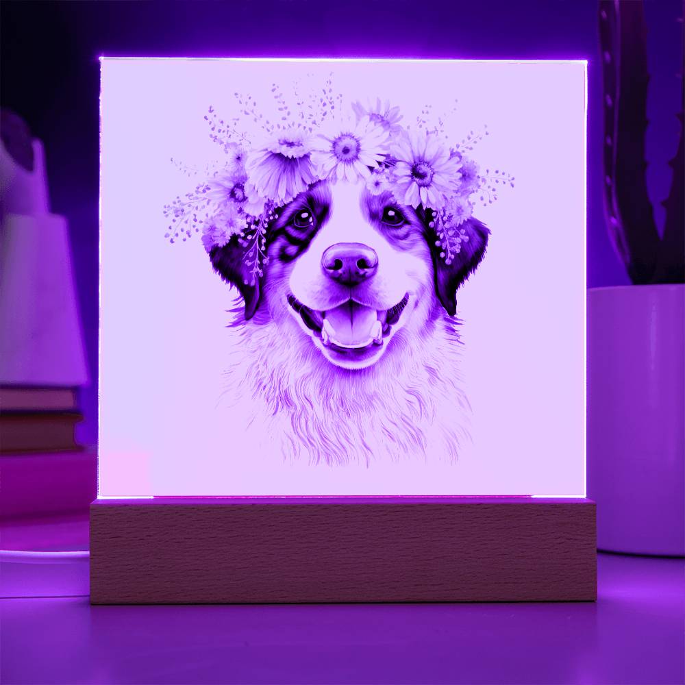 Dog And Spring Flowers (Watercolor) 09 - Square Acrylic Plaque