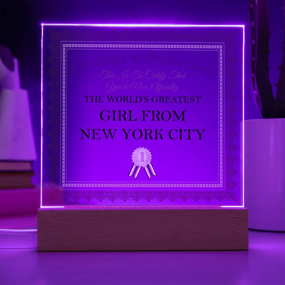 World's Greatest Girl From New York City - Square Acrylic Plaque