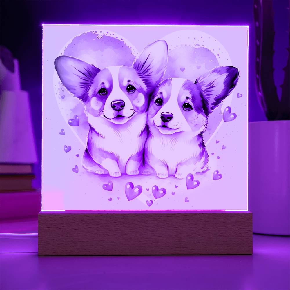 Cute Dogs In Love (Watercolor) 04 - Square Acrylic Plaque
