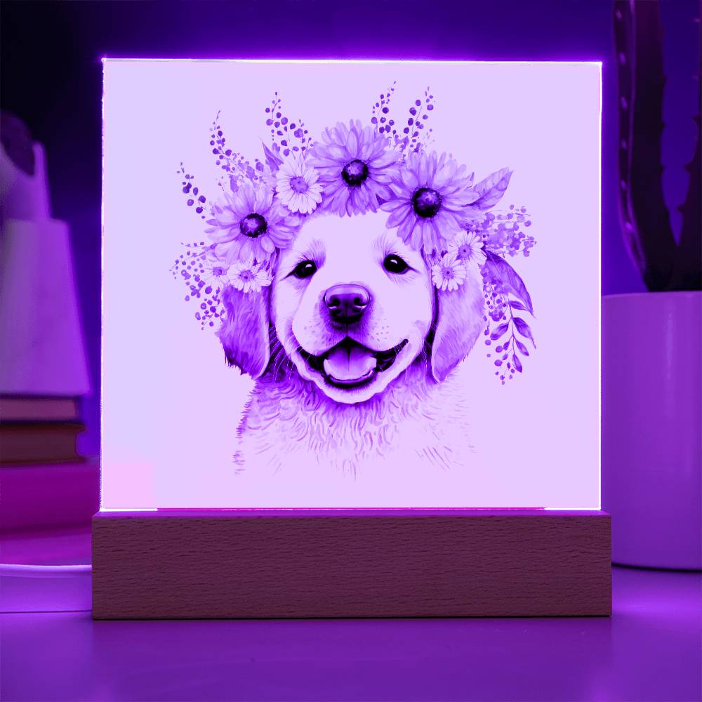 Dog And Spring Flowers (Watercolor) 02 - Square Acrylic Plaque