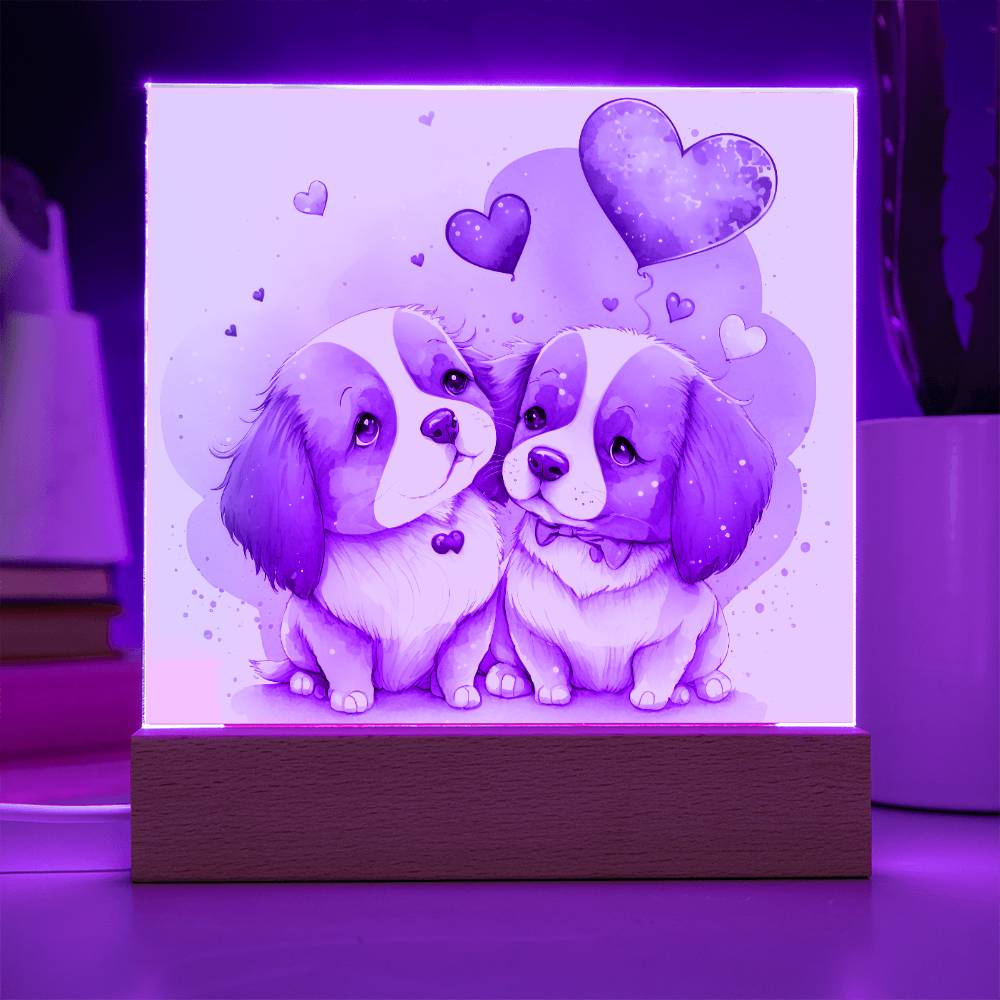 Cute Dogs In Love (Watercolor) 07 - Square Acrylic Plaque