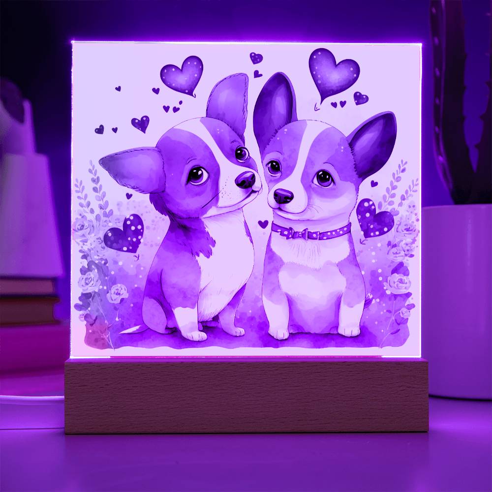 Cute Dogs In Love (Watercolor) 11 - Square Acrylic Plaque