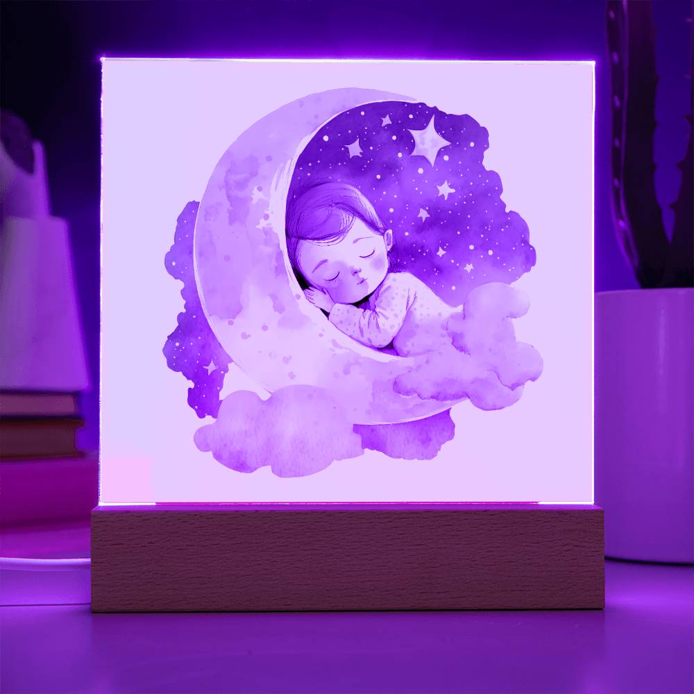 Sweet Dreams Baby Girl (Watercolor) 01 - LED Night Light Square Acrylic Plaque