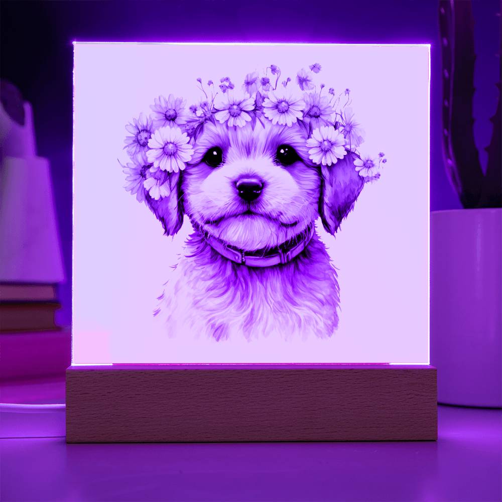 Dog And Spring Flowers (Watercolor) 10 - Square Acrylic Plaque