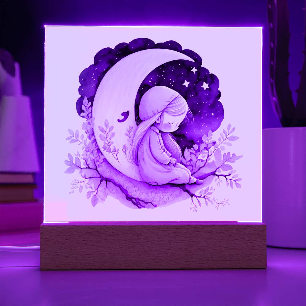 Sweet Dreams Baby Girl (Watercolor) 07 - LED Night Light Square Acrylic Plaque