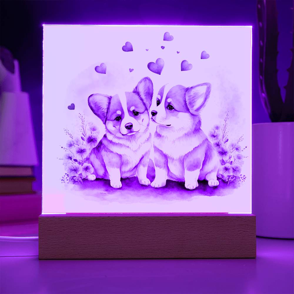 Cute Dogs In Love (Watercolor) 05 - Square Acrylic Plaque