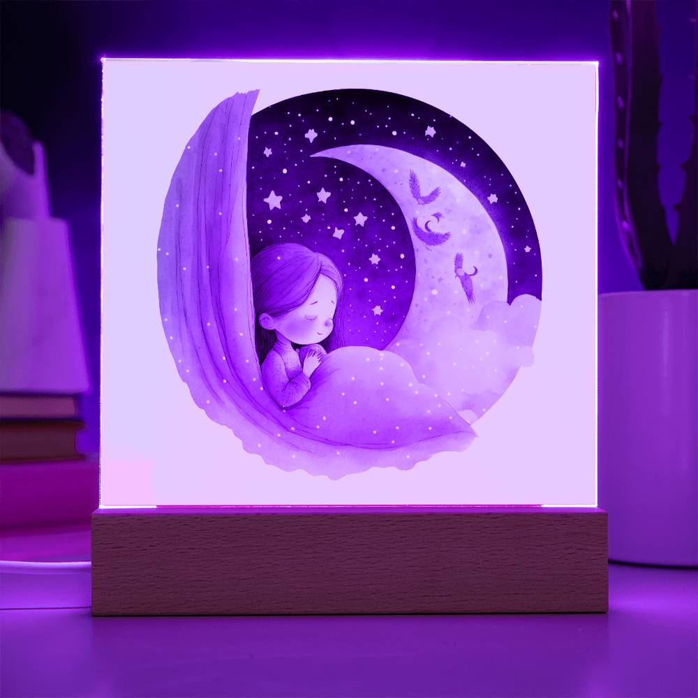 Sweet Dreams Baby Girl (Watercolor) 06 - LED Night Light Square Acrylic Plaque