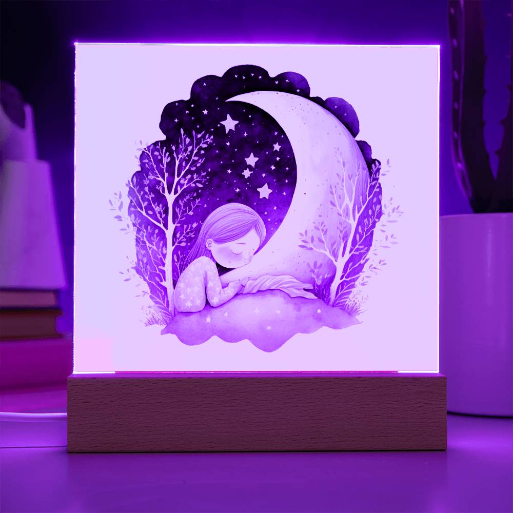 Sweet Dreams Baby Girl (Watercolor) 08 - LED Night Light Square Acrylic Plaque