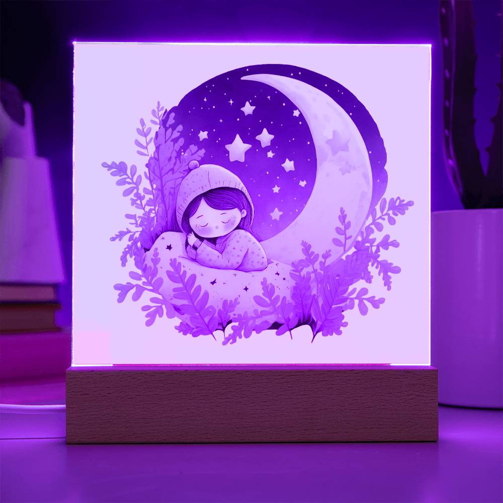 Sweet Dreams Baby Girl (Watercolor) 04 - LED Night Light Square Acrylic Plaque