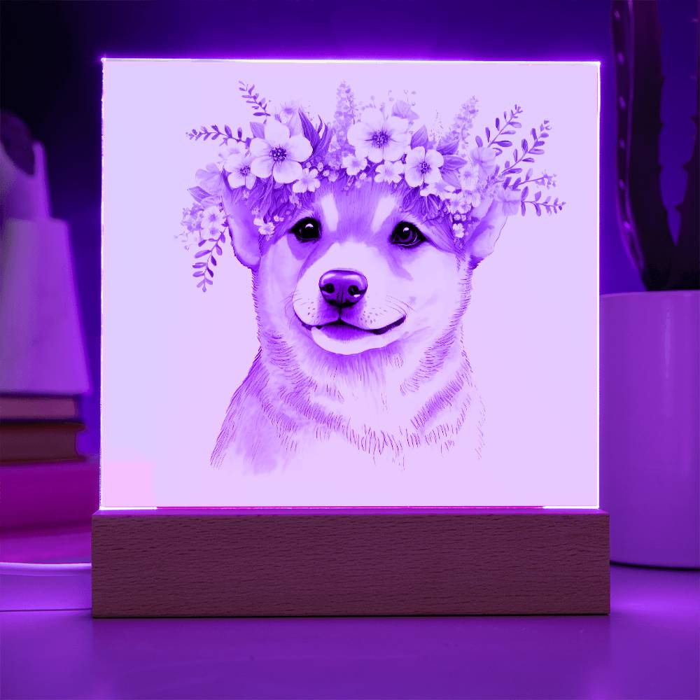 Dog And Spring Flowers (Watercolor) 06 - Square Acrylic Plaque