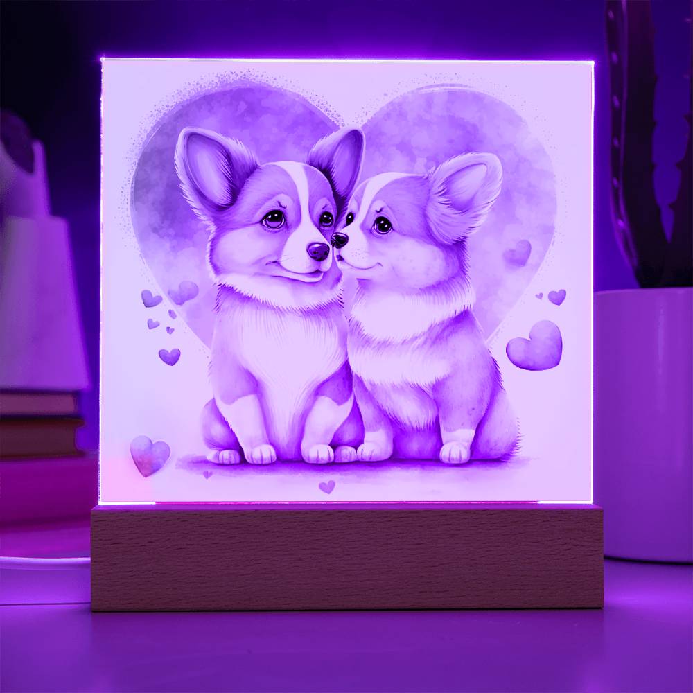 Cute Dogs In Love (Watercolor) 03 - Square Acrylic Plaque