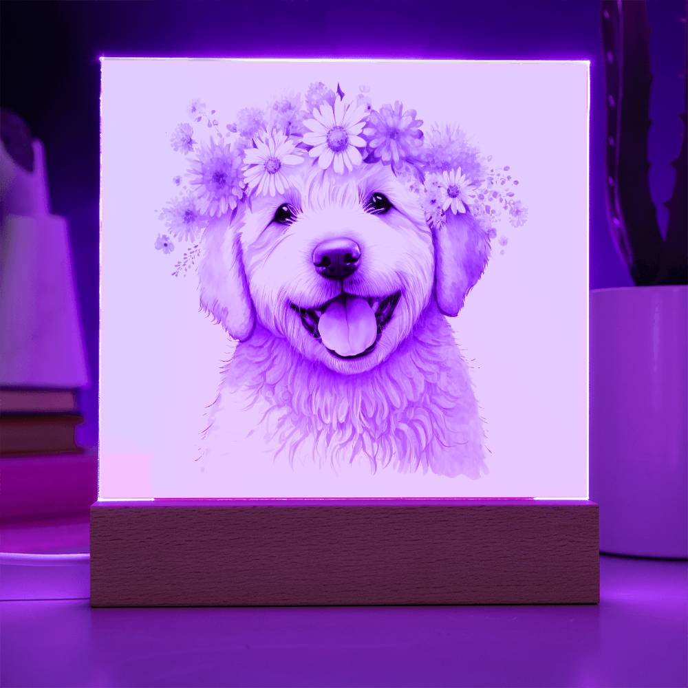 Dog And Spring Flowers (Watercolor) 07 - Square Acrylic Plaque