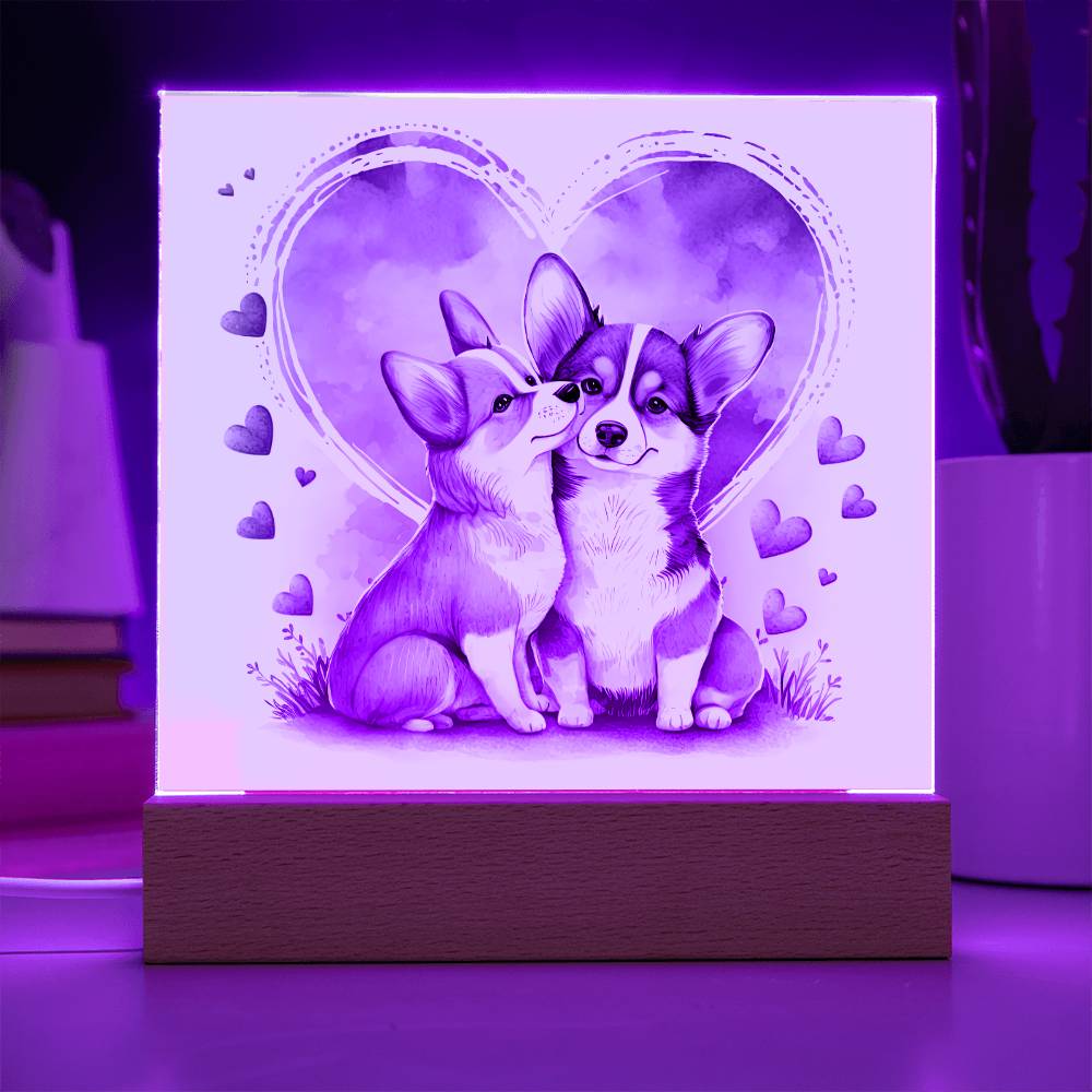 Cute Dogs In Love (Watercolor) 02 - Square Acrylic Plaque