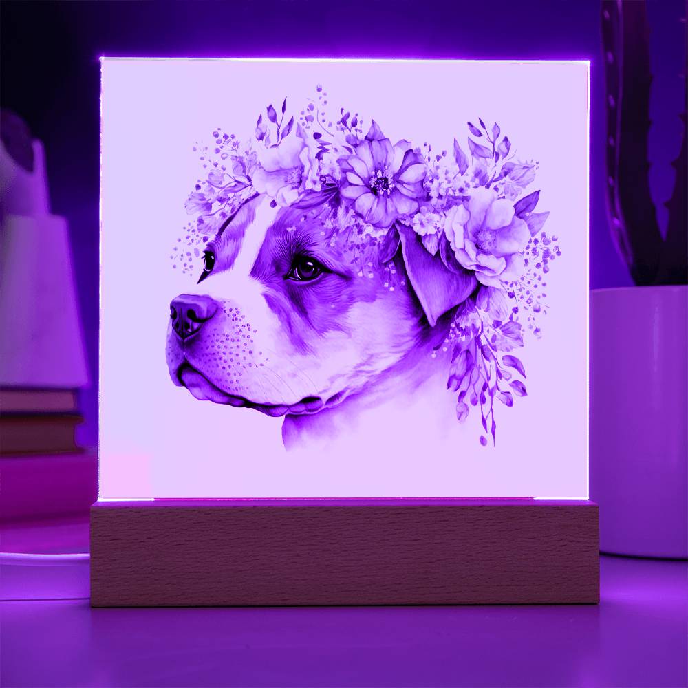 Dog And Spring Flowers (Watercolor) 03 - Square Acrylic Plaque