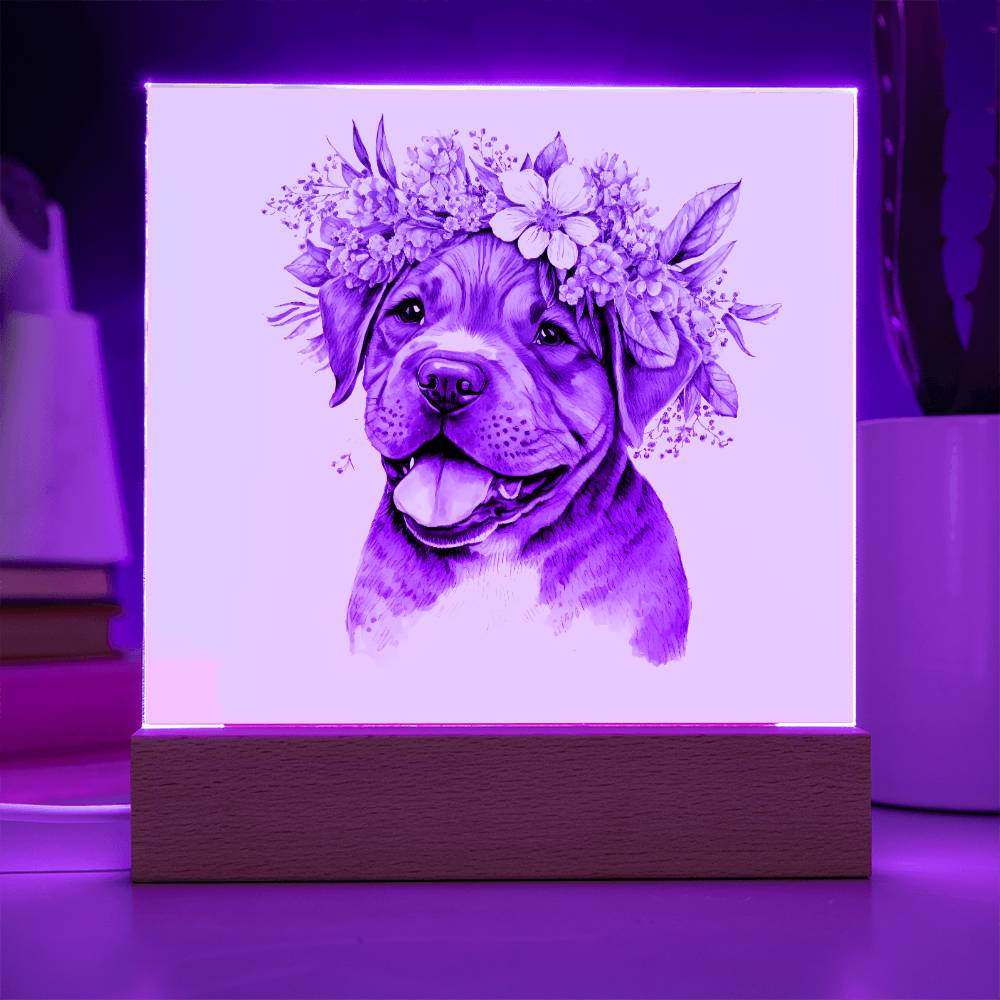 Dog And Spring Flowers (Watercolor) 04 - Square Acrylic Plaque