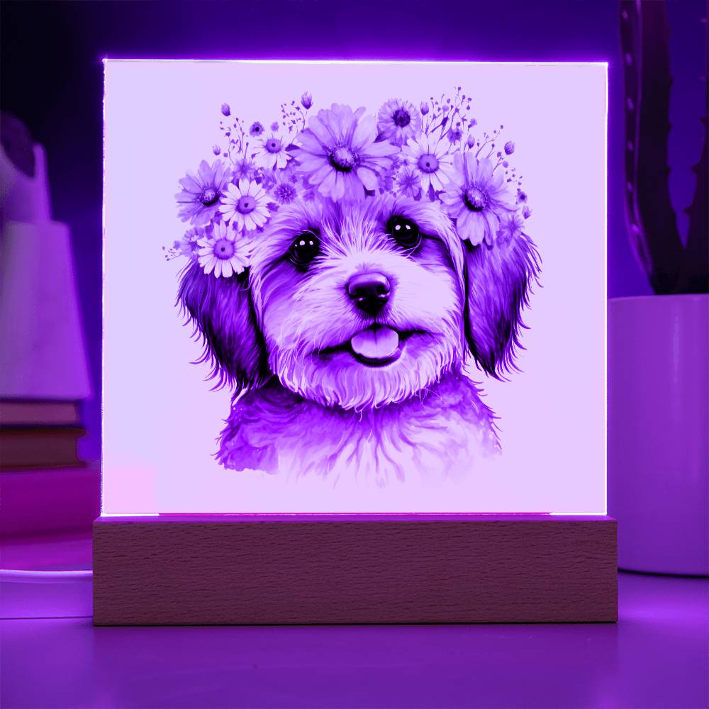 Dog And Spring Flowers (Watercolor) 05 - Square Acrylic Plaque