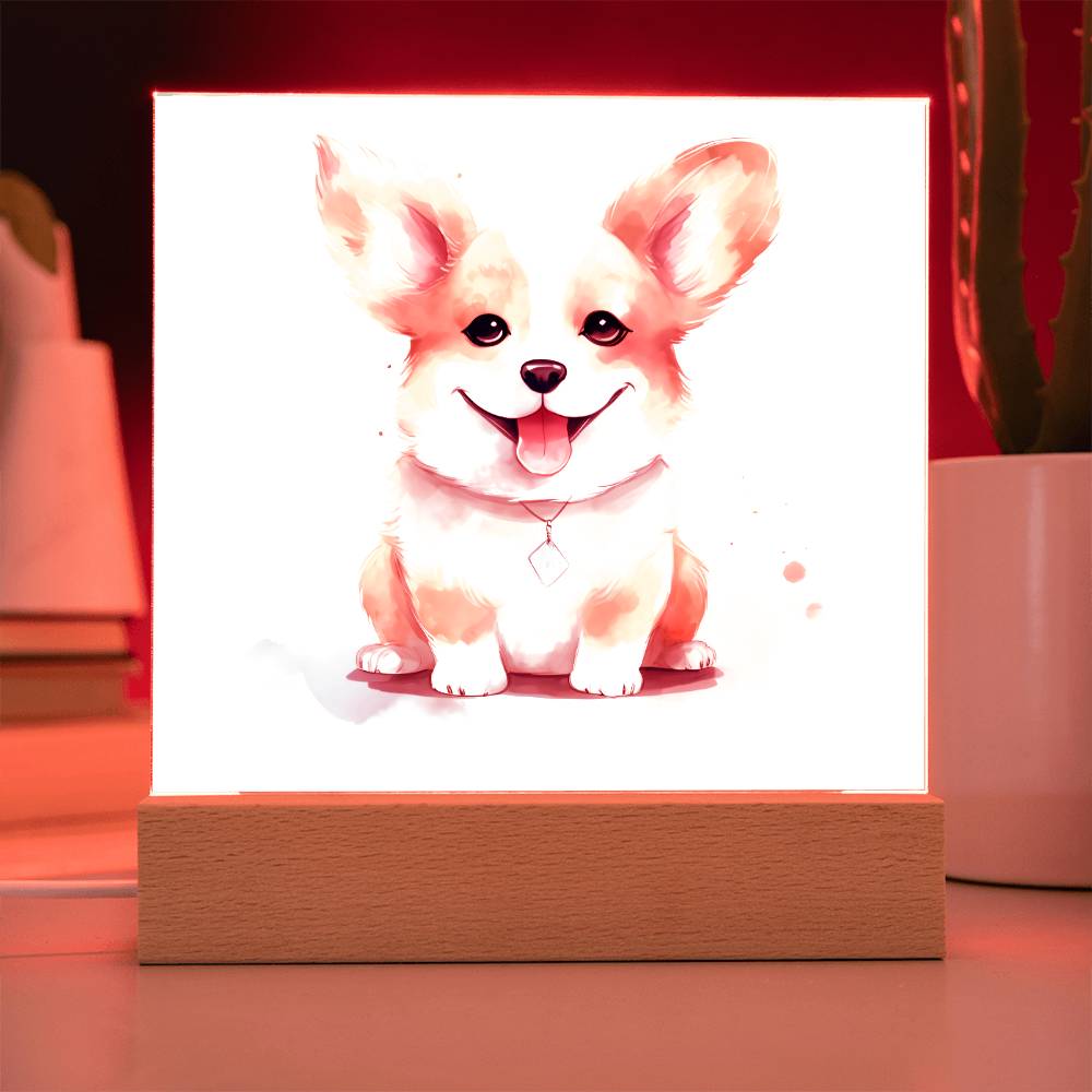 Corgi (Watercolor) 03 - Square Acrylic Plaque