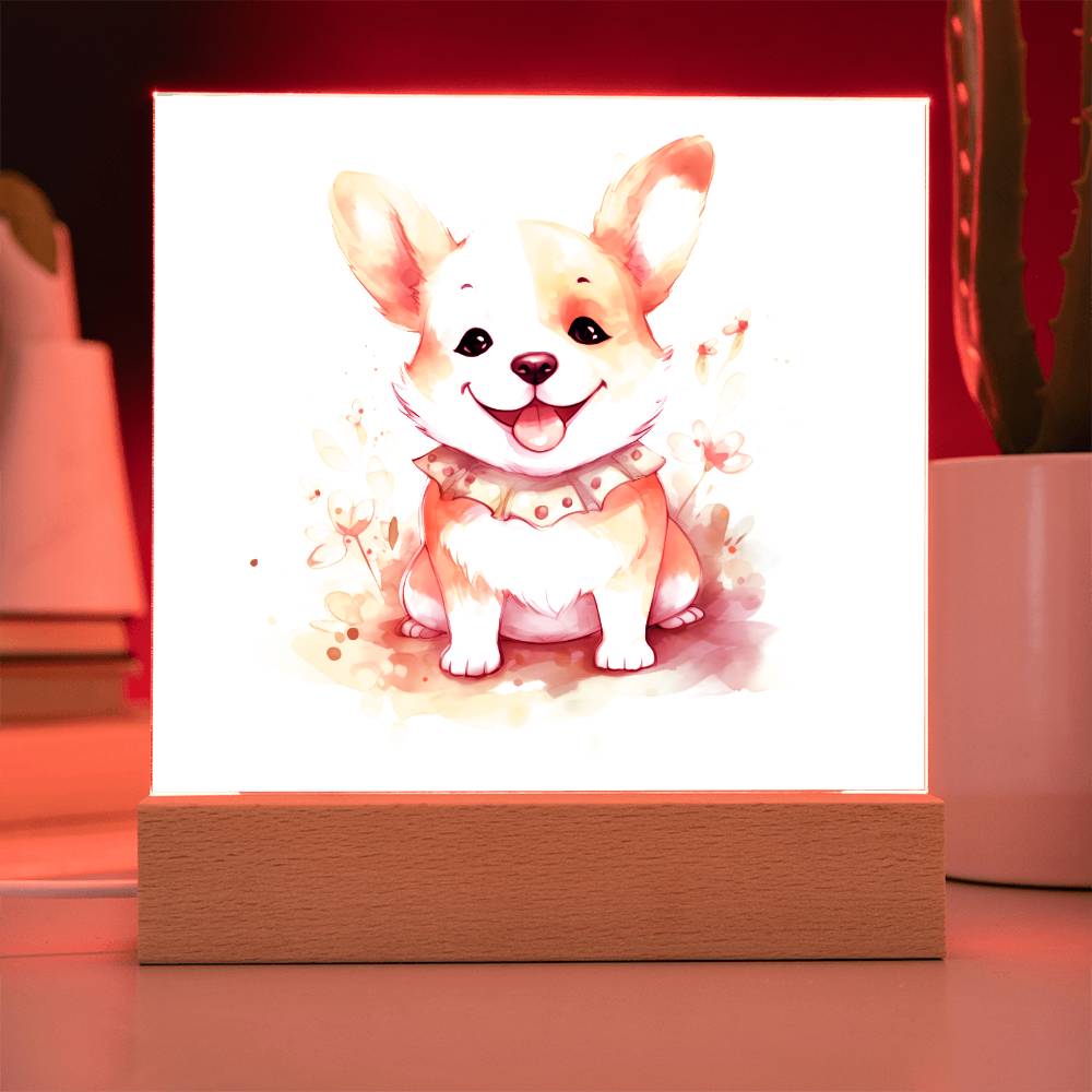 Corgi (Watercolor) 05 - Square Acrylic Plaque
