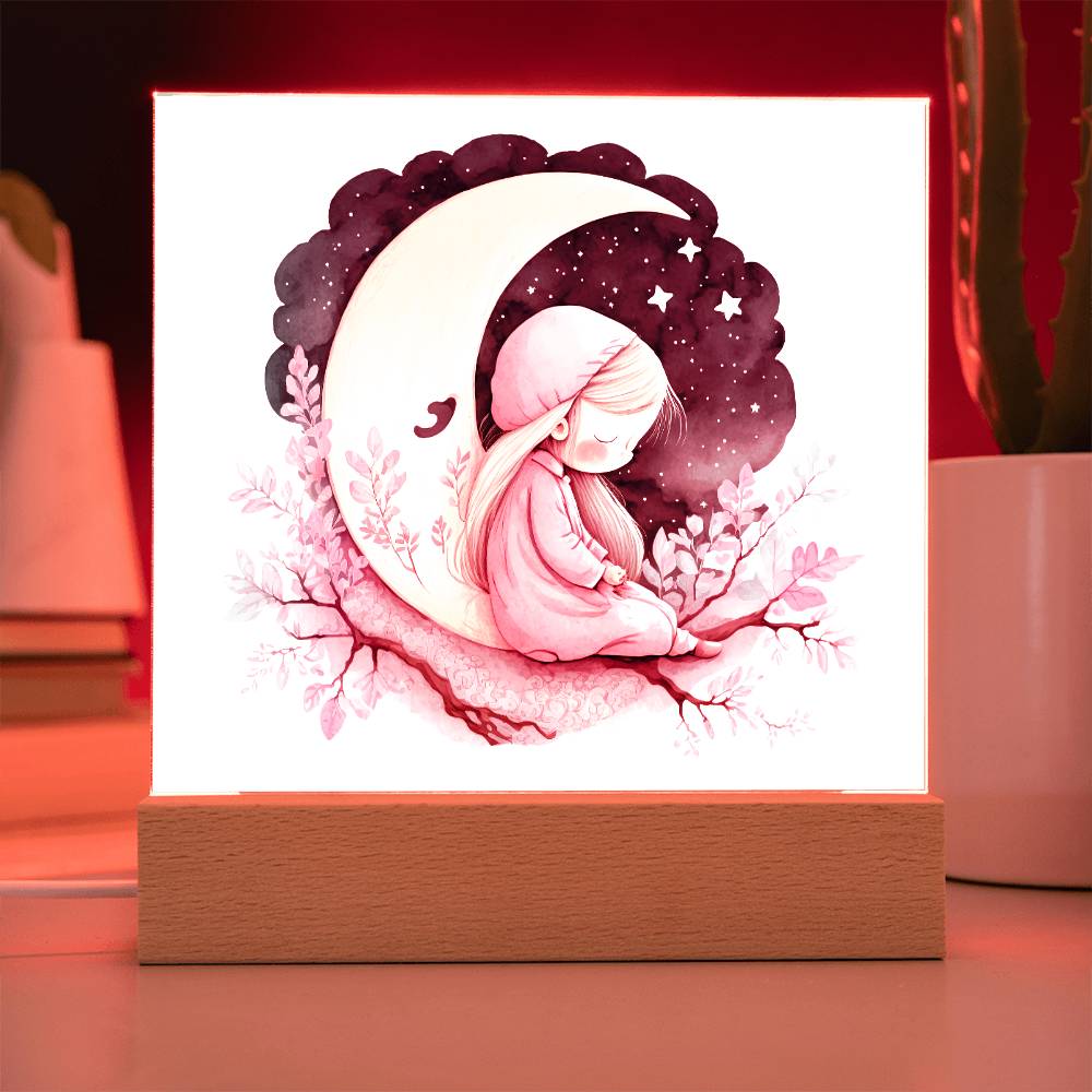 Sweet Dreams Baby Girl (Watercolor) 07 - LED Night Light Square Acrylic Plaque