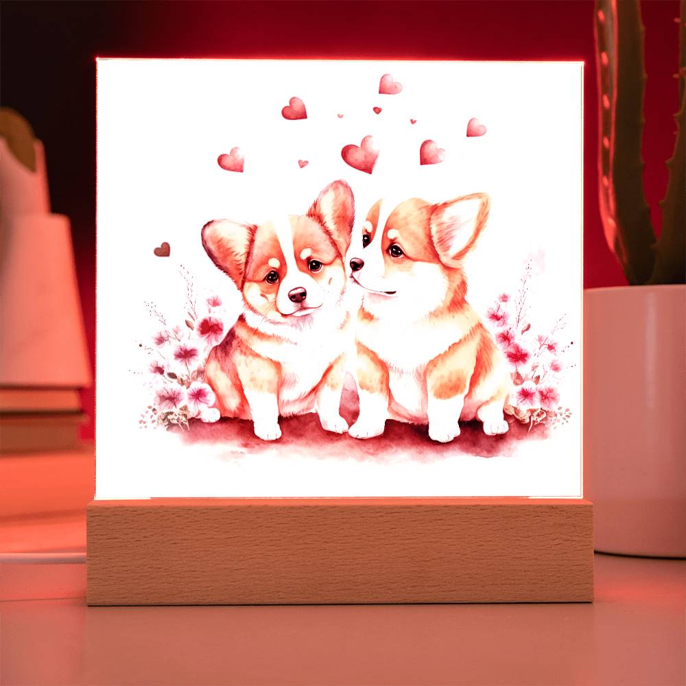 Cute Dogs In Love (Watercolor) 05 - Square Acrylic Plaque