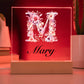 Mary (Blooming Flowers) - Square Acrylic Plaque With USB Corded LED Base