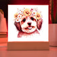 Dog And Spring Flowers (Watercolor) 05 - Square Acrylic Plaque