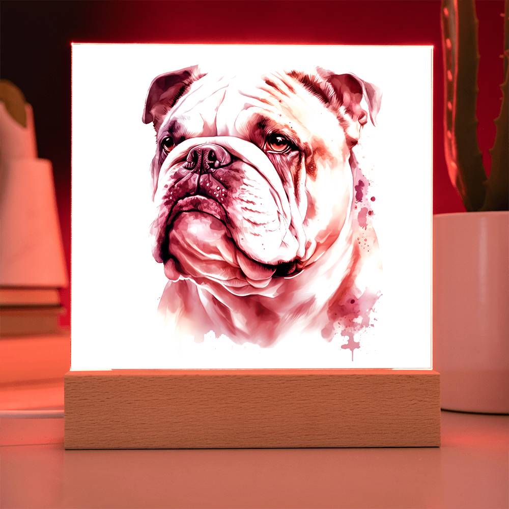 Bulldog (Watercolor) 02 - Square Acrylic Plaque
