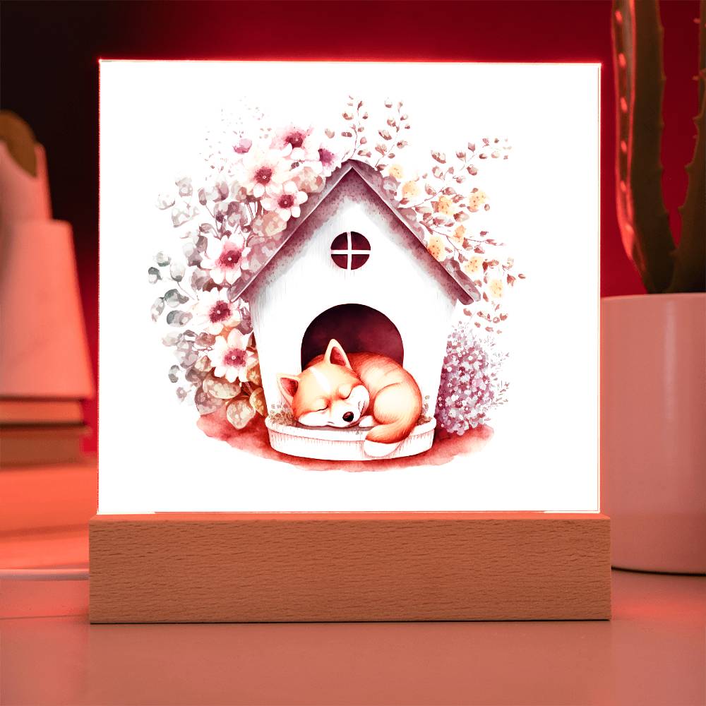 Dog Sleeping (Watercolor) 03 - Square Acrylic Plaque