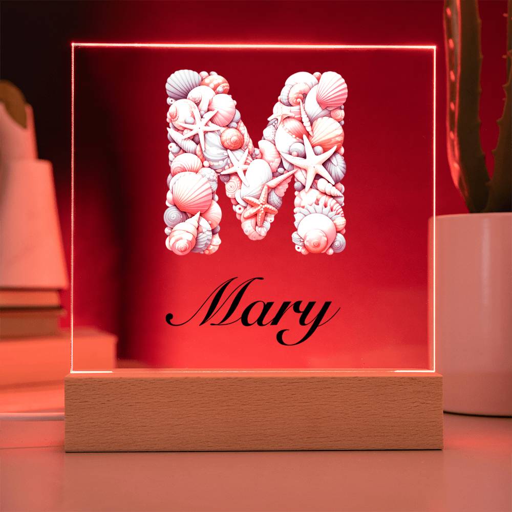 Mary (Sea Life) - Square Acrylic Plaque With USB Corded LED Base