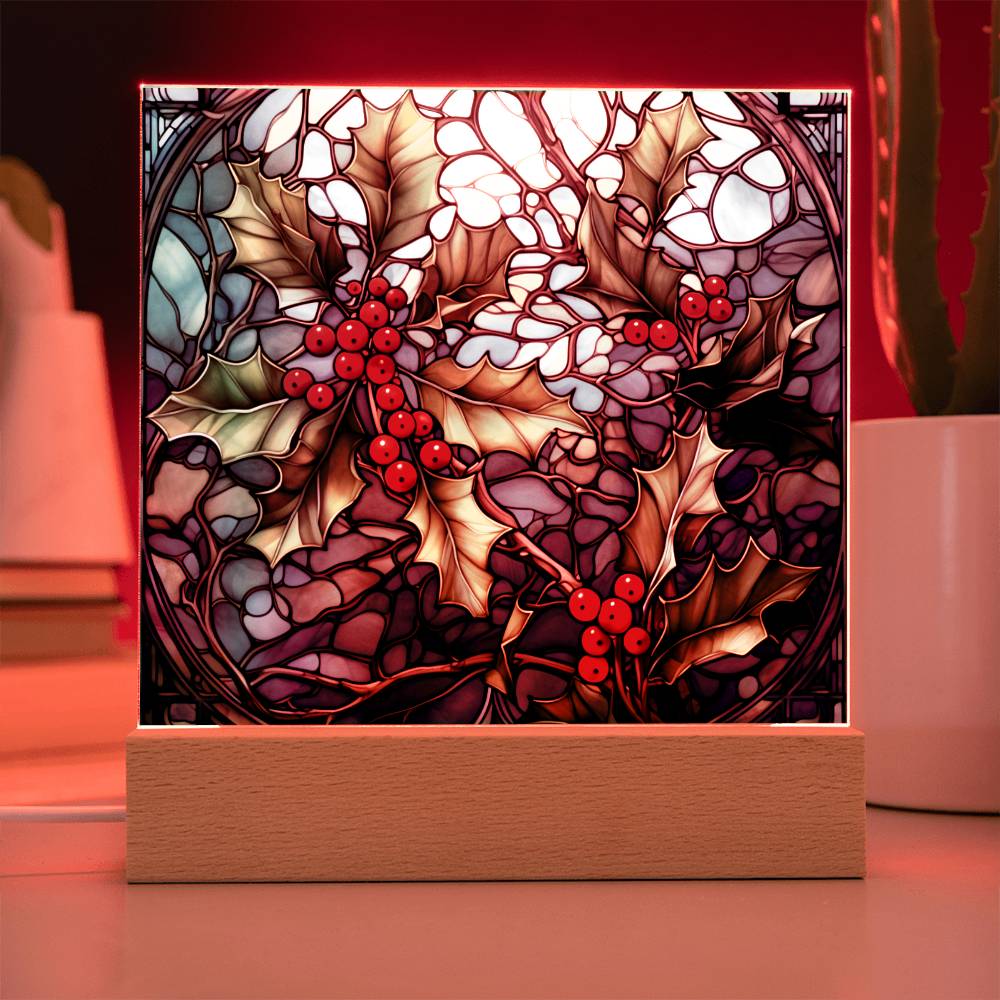 Christmas Stained Glass Design 035 - Square Acrylic Plaque