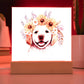 Dog And Spring Flowers (Watercolor) 02 - Square Acrylic Plaque