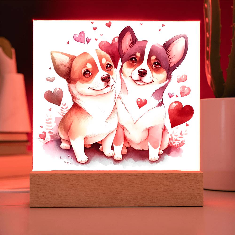 Cute Dogs In Love (Watercolor) 12 - Square Acrylic Plaque