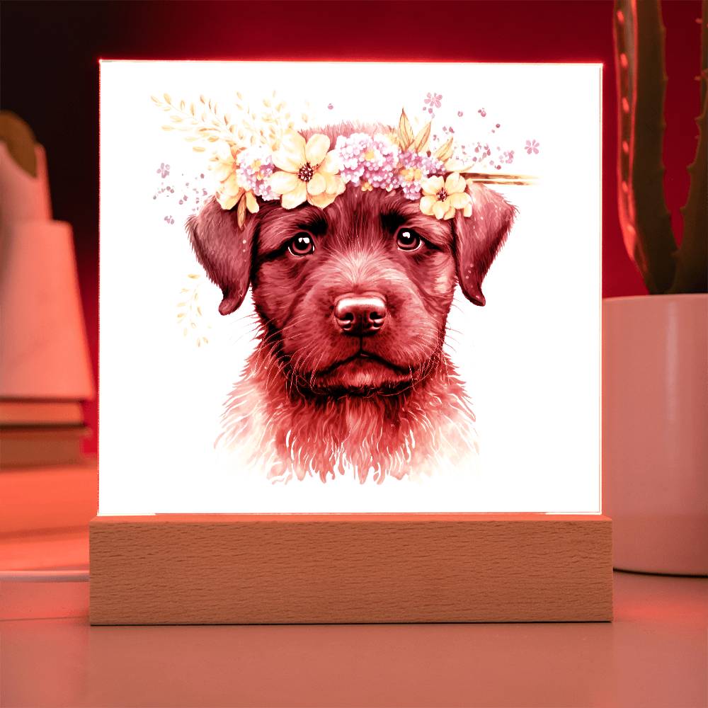 Dog And Spring Flowers (Watercolor) 08 - Square Acrylic Plaque
