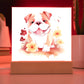 Bulldog And Flowers (Watercolor) 04 - Square Acrylic Plaque