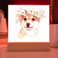 Dog And Spring Flowers (Watercolor) 06 - Square Acrylic Plaque