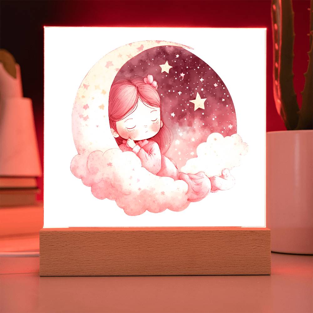 Sweet Dreams Baby Girl (Watercolor) 02 - LED Night Light Square Acrylic Plaque