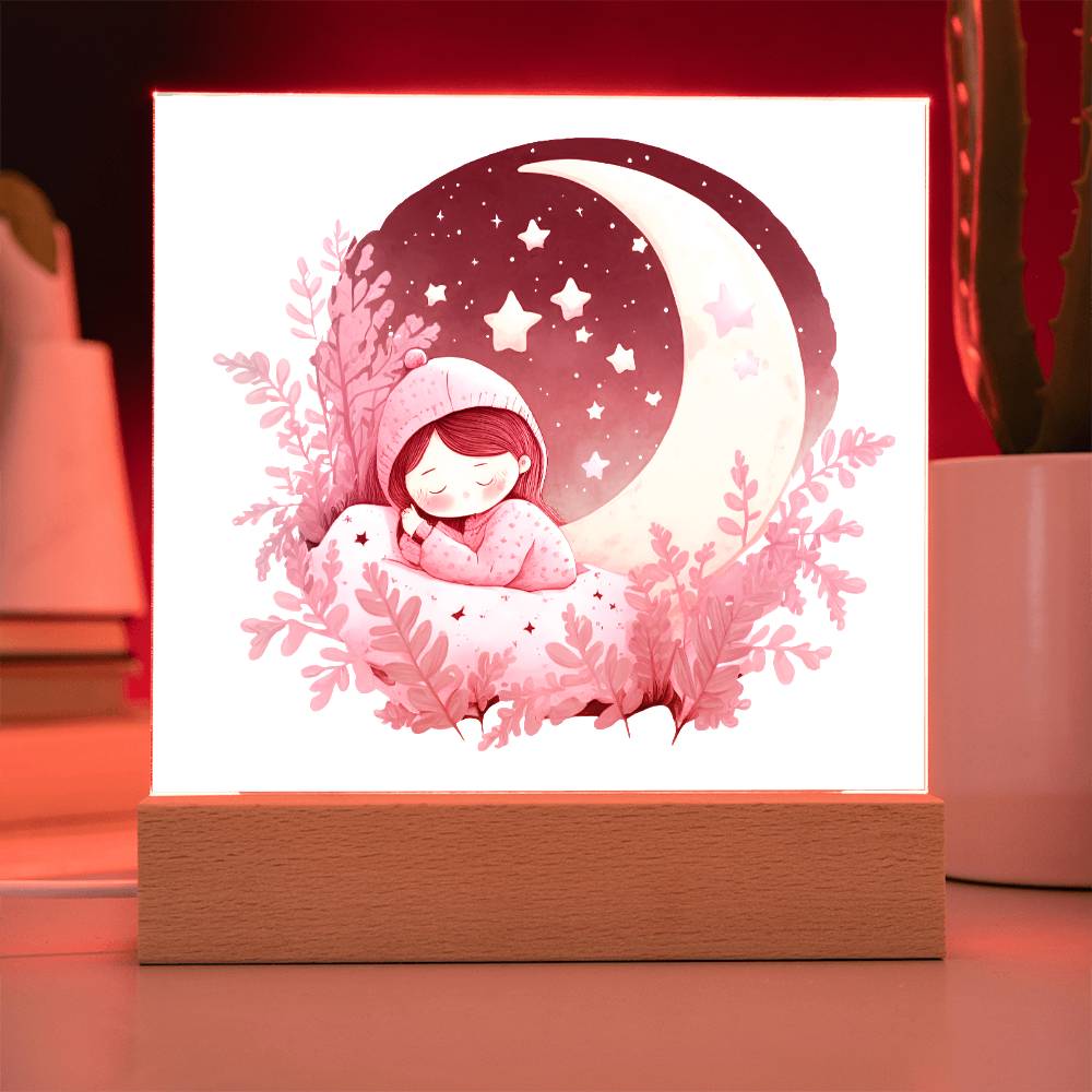 Sweet Dreams Baby Girl (Watercolor) 04 - LED Night Light Square Acrylic Plaque