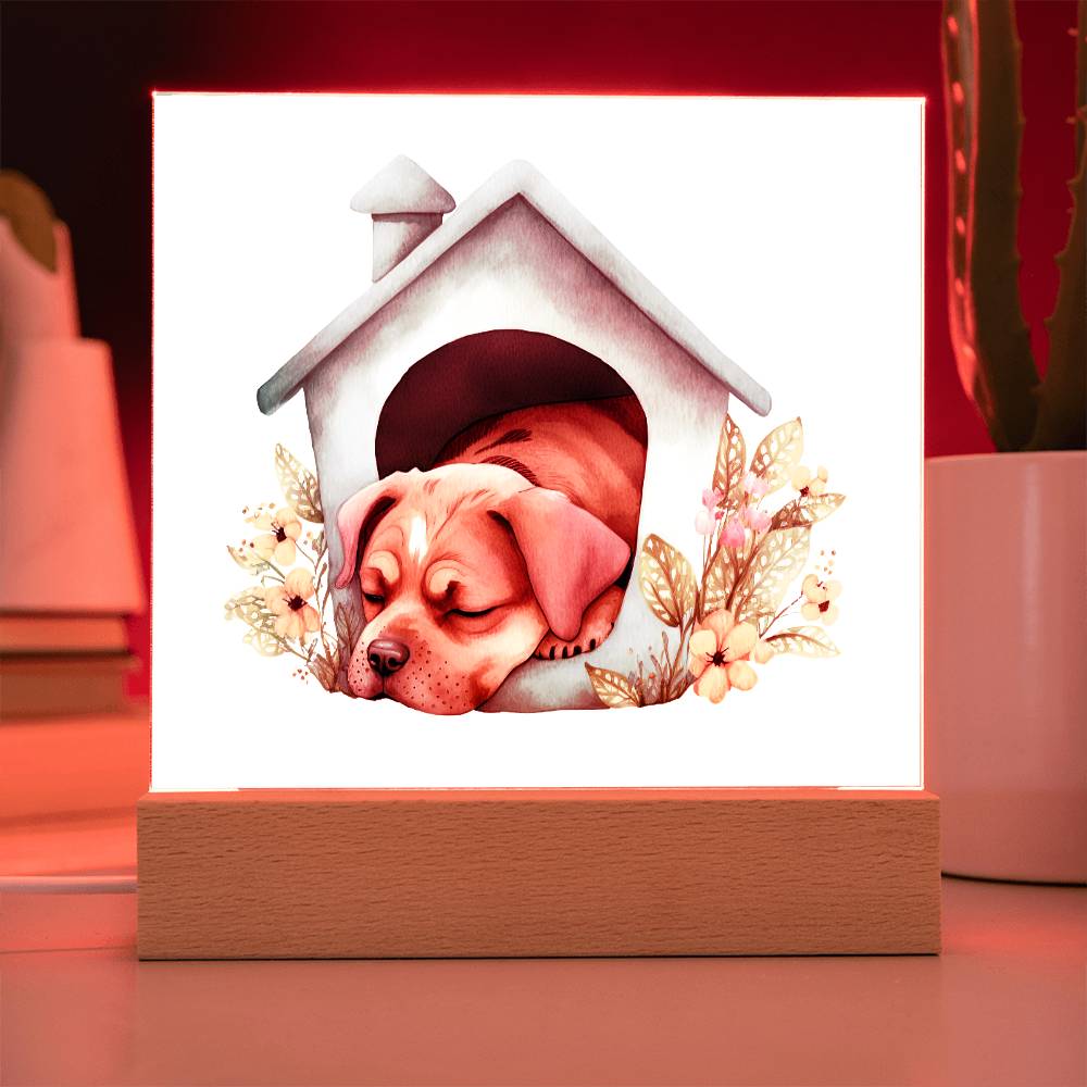 Dog Sleeping (Watercolor) 08 - Square Acrylic Plaque