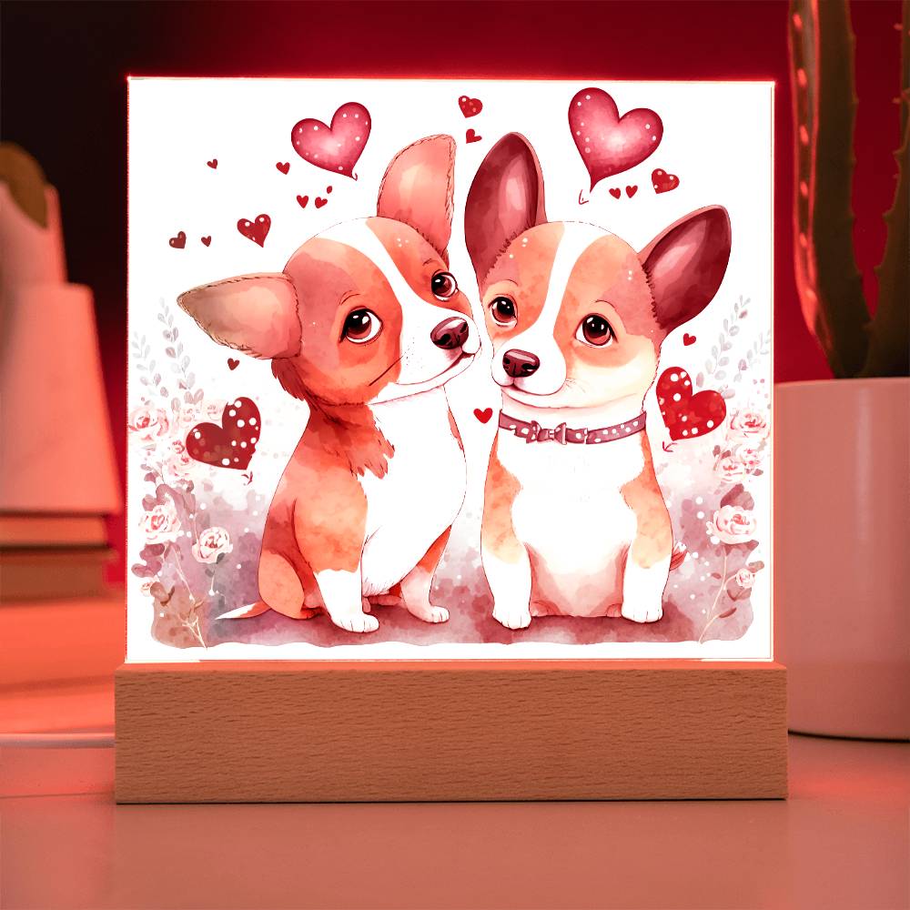 Cute Dogs In Love (Watercolor) 11 - Square Acrylic Plaque
