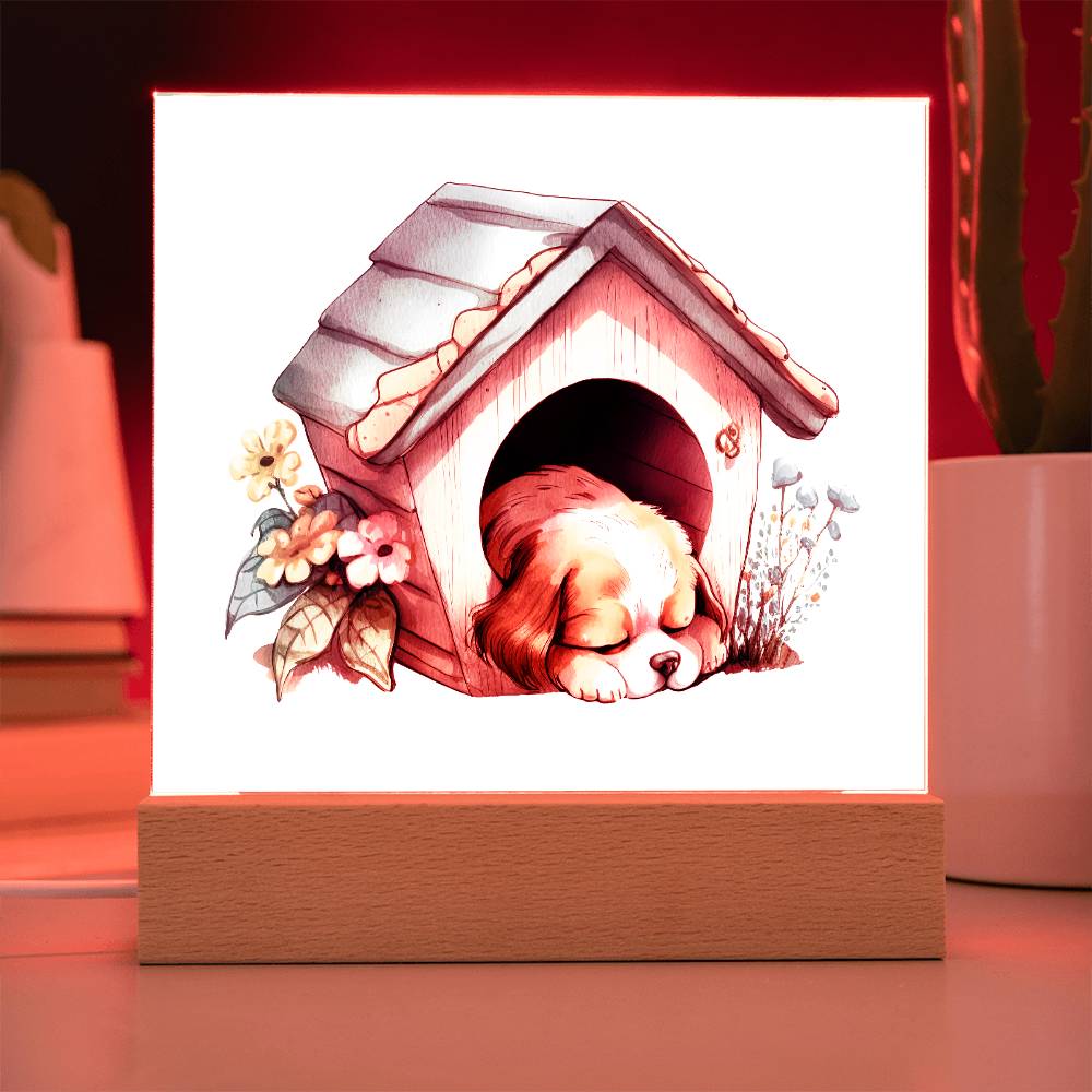 Dog Sleeping (Watercolor) 10 - Square Acrylic Plaque