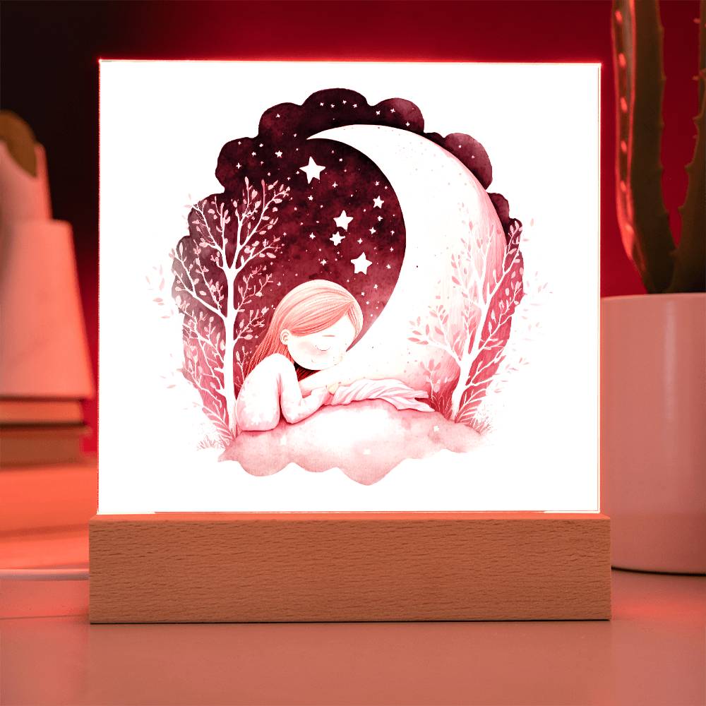 Sweet Dreams Baby Girl (Watercolor) 08 - LED Night Light Square Acrylic Plaque