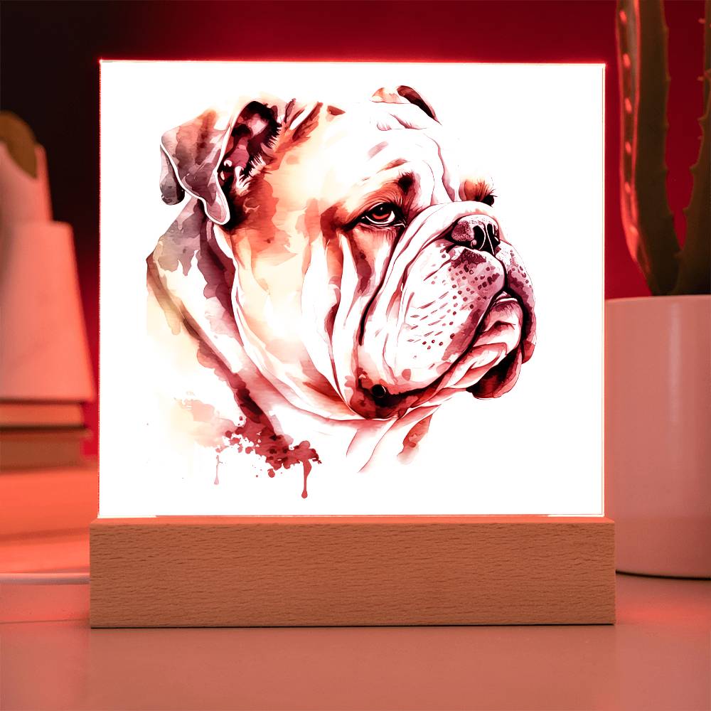 Bulldog (Watercolor) 05 - Square Acrylic Plaque
