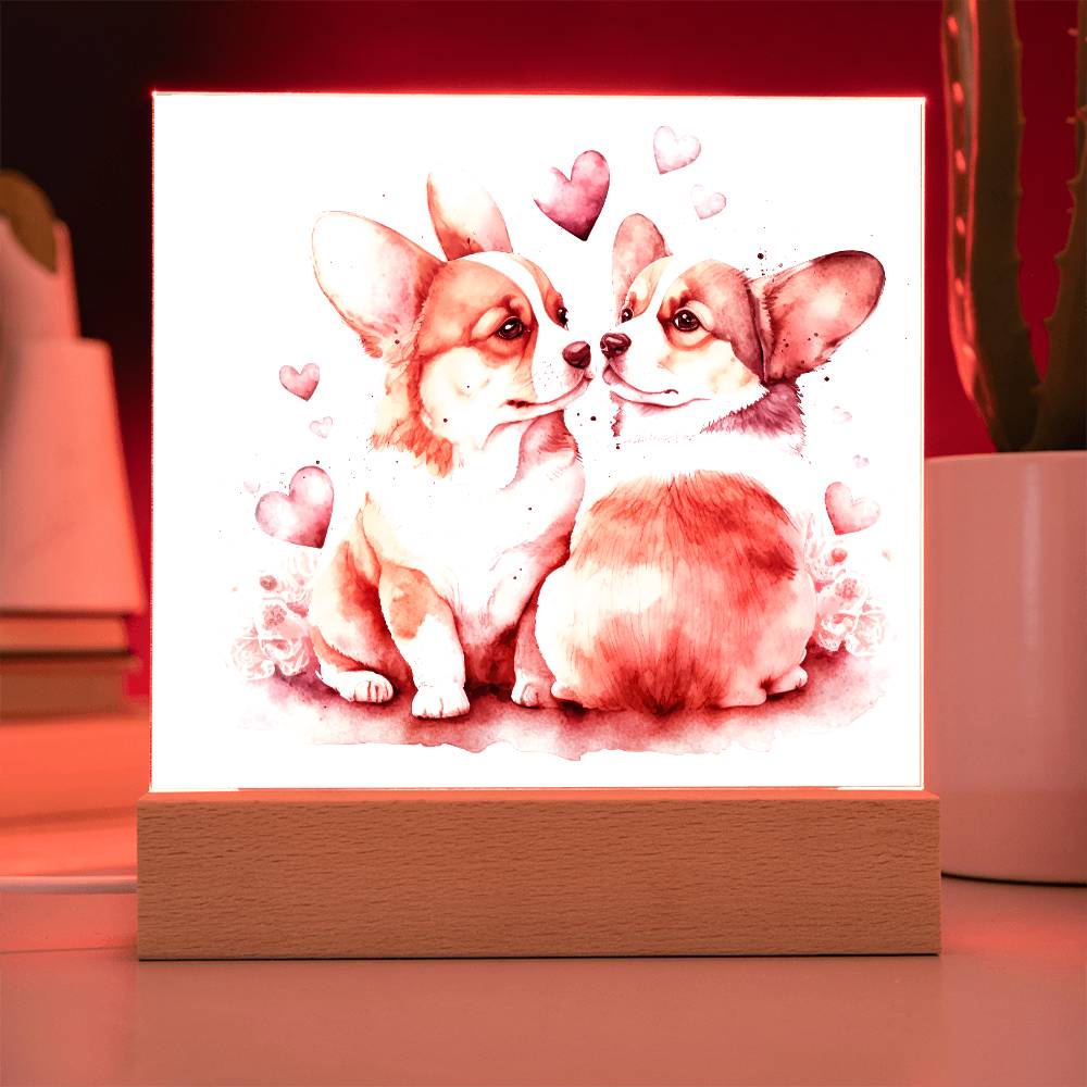Cute Dogs In Love (Watercolor) 06 - Square Acrylic Plaque