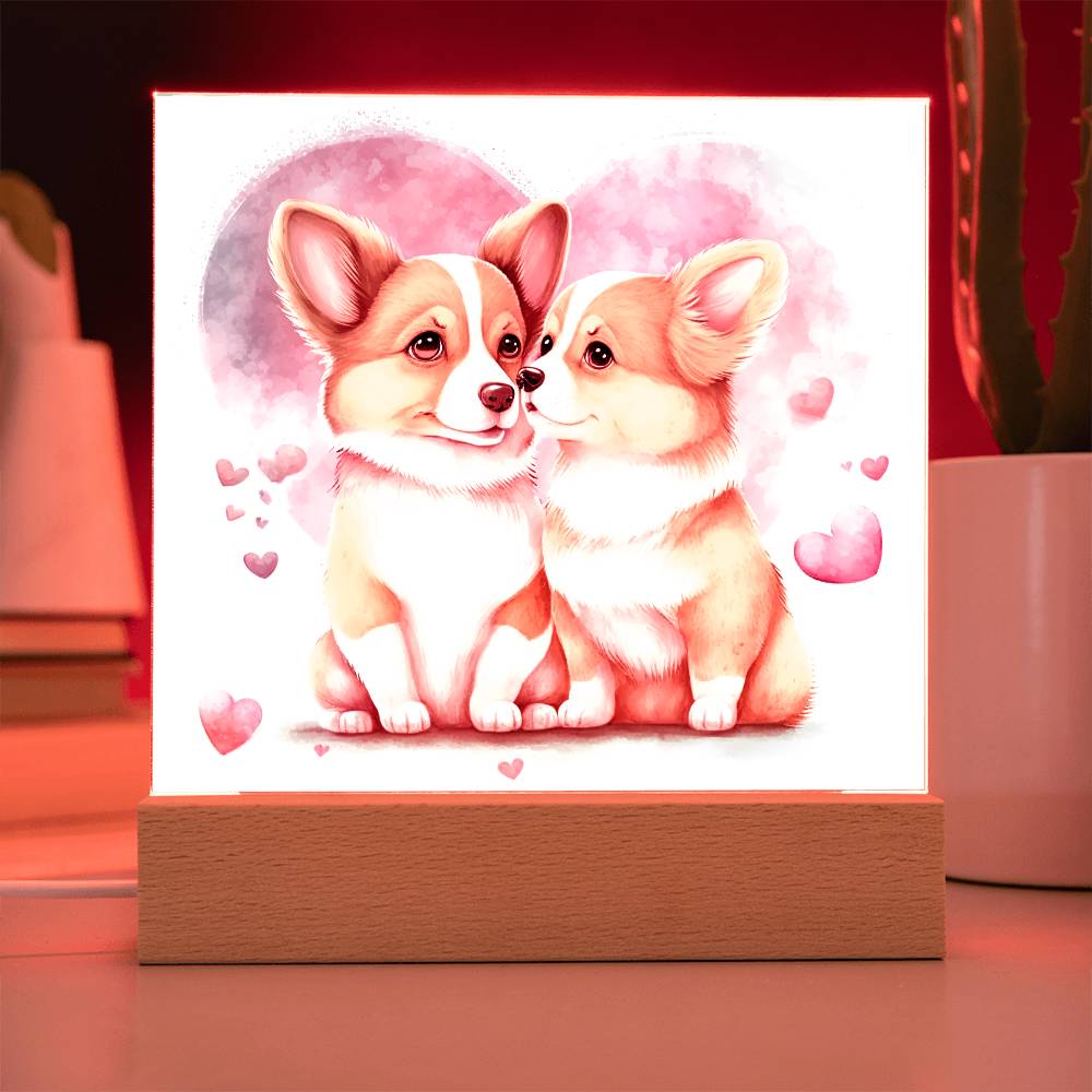 Cute Dogs In Love (Watercolor) 03 - Square Acrylic Plaque