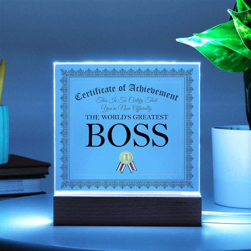World's Greatest Boss - Square Acrylic Plaque With LED Lights