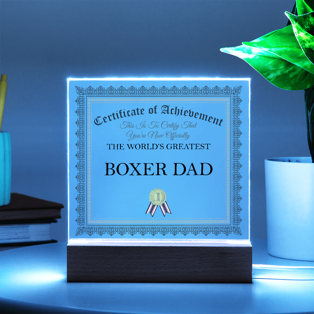 World's Greatest Boxer Dad - Square Acrylic Plaque With LED Lights