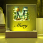 Mary (Summer Beach) - Square Acrylic Plaque With USB Corded LED Base