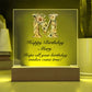 Happy Birthday Mary (Blooming Flowers) - Square Acrylic Plaque With USB Corded LED Base