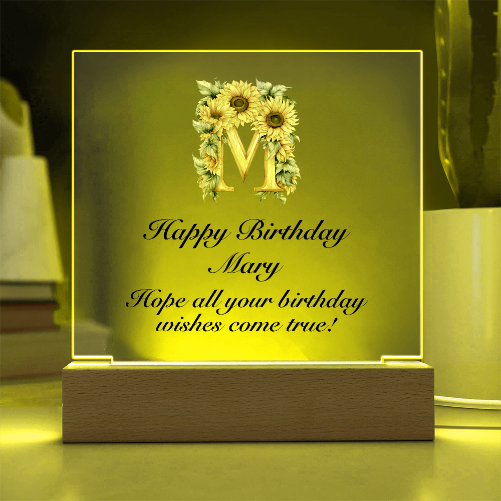 Happy Birthday test - Square Acrylic Plaque With USB Corded LED Base